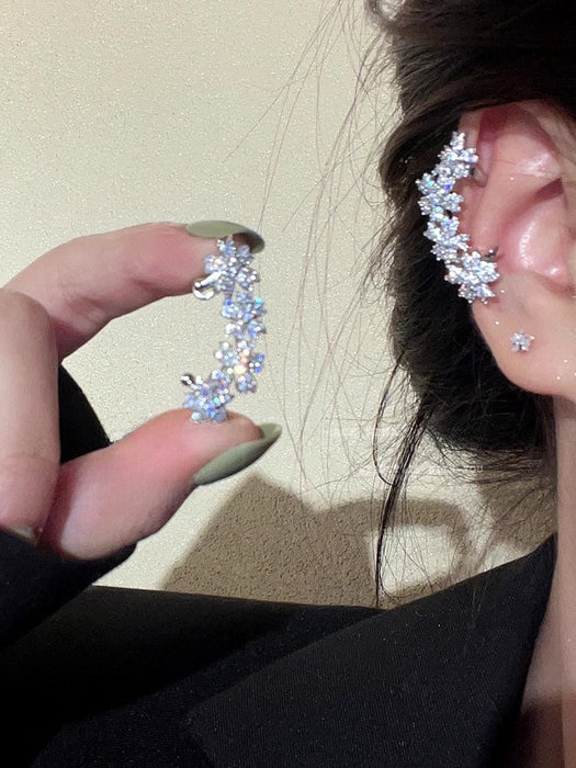 Wholesale Light luxury full diamond flower ear bone clip earrings with temperament ear clip earrings