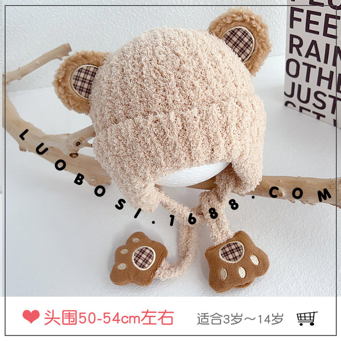 Wholesale Panda plush hat cute animal ears warm pullover hat baby wool hat children ear protection plus velvet hat