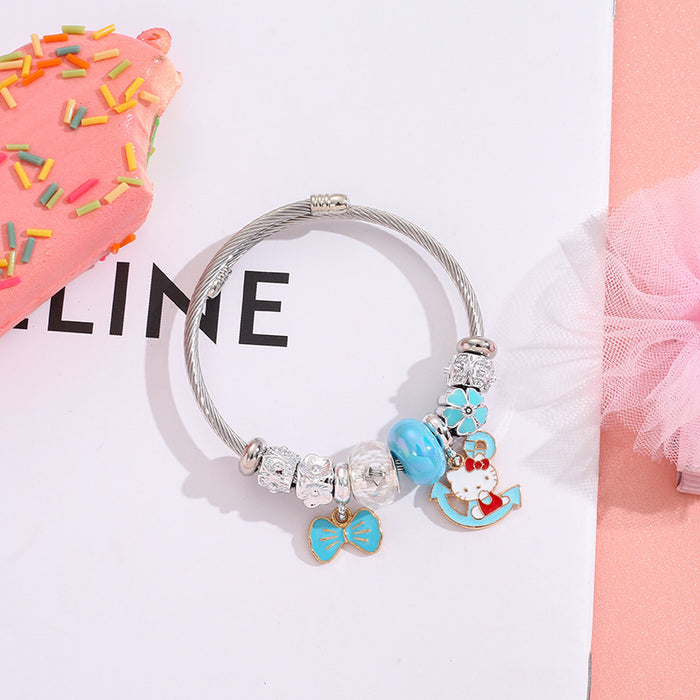 Wholesale Stainless Steel Silver DIY Cartoon Bow Opening Charms Bracelets