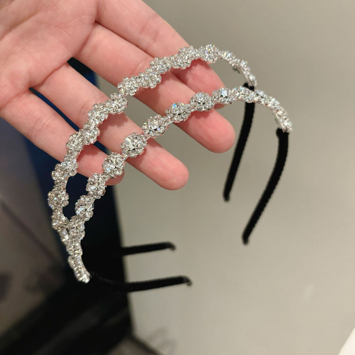 Wholesale  rhinestone hair bundle flash diamond flower hairband thin bow tie headband diamond hair accessories