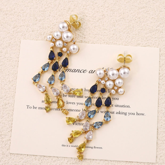 Wholesale New Fashionable Luxury Earrings with Water Drop Zircon tassel Earrings, Pearl Pendant, Water Drop Retro Earrings