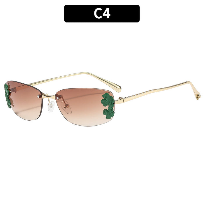Wholesale Rimless Square Metal Leaf Decoration Sunglasses Fashion Accessory Gift for Women