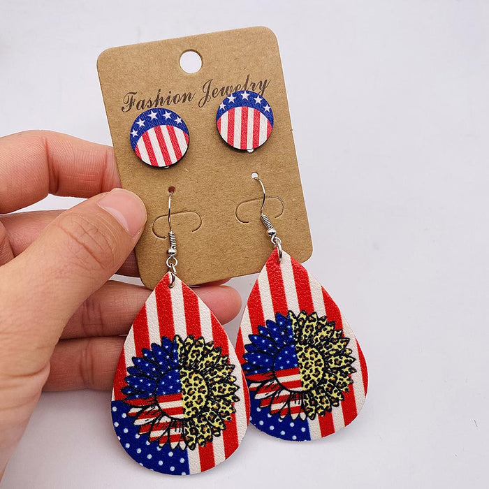 Wholesale New earring earring set with round heart-shaped pentagram sunflower leather earrings