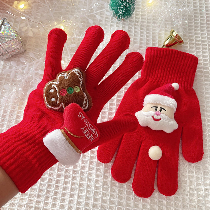 Wholesale Red gloves women' s winter elk couple gift cute thick five-finger warm gloves