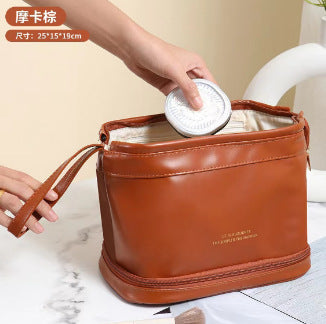 Wholesale Fashionable double-layer makeup bag, portable makeup storage bag, large capacity travel high-end toiletries bag