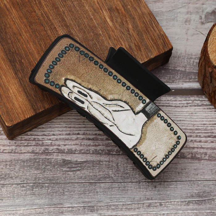 Wholesale Western Cowboy Style Leather Hair Clip Bull Shark Clip Women' s Clip