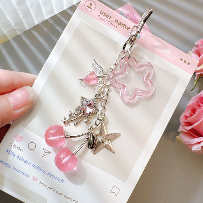 Wholesale Subculture Diamond Meteor Glitter Cherry Five-Pointed Star Heart Mobile Phone Chain