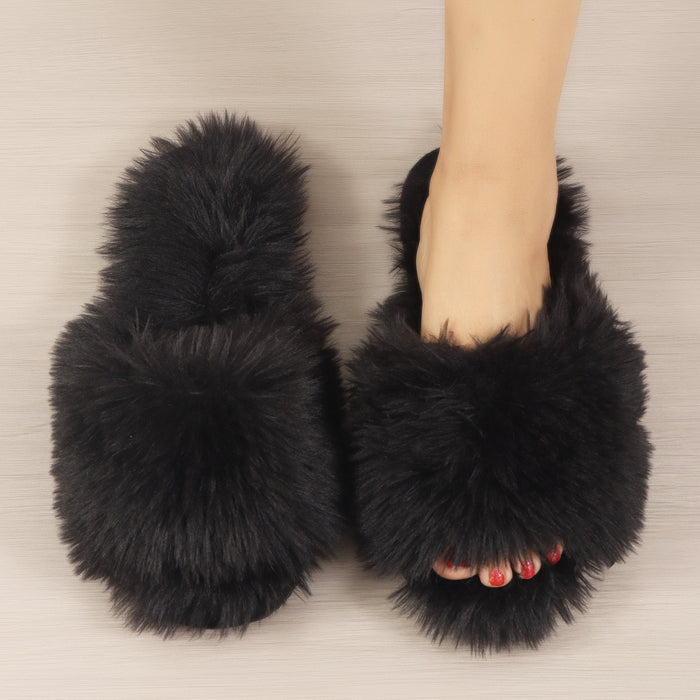 Wholesale Cotton slippers winter long fur slippers ladies indoor fur slippers spring and autumn new style furry winter