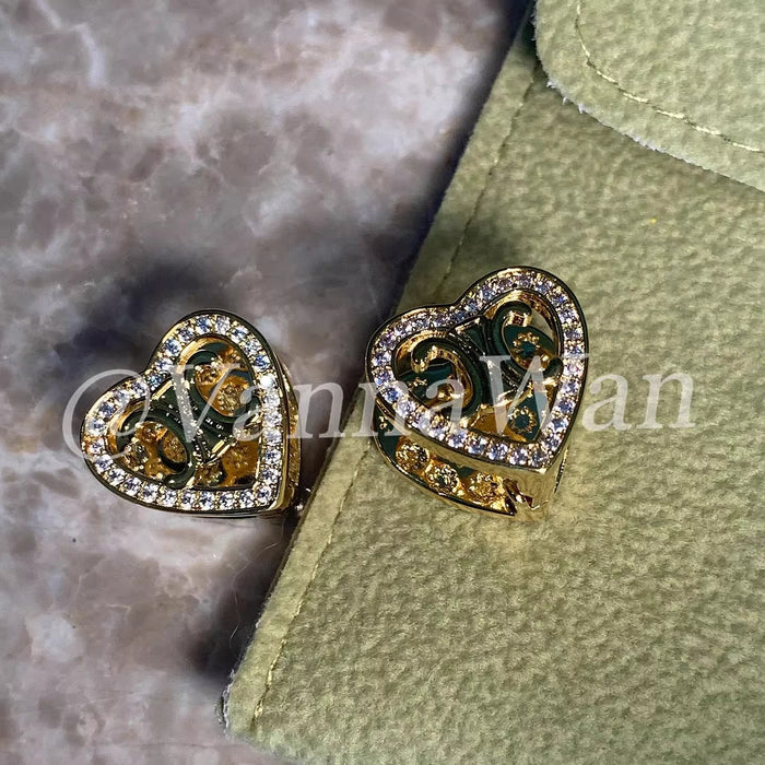 Wholesale Double-sided heart-shaped diamond earrings