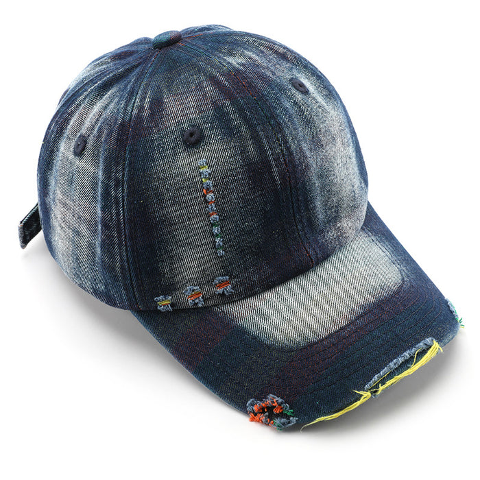 Wholesale Personalized and fashionable washed denim baseball cap with holes, outdoor