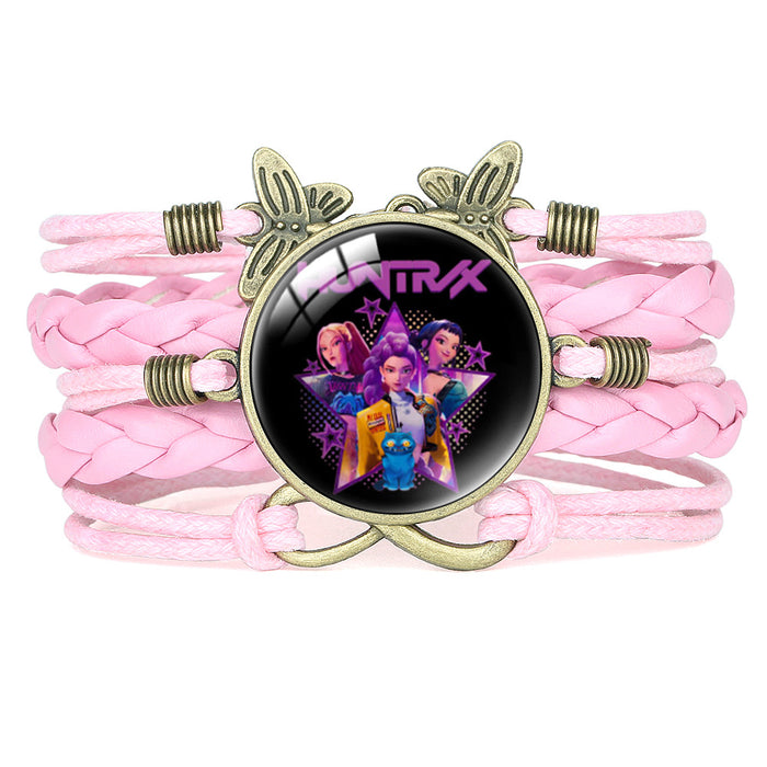 Wholesale KPOP Retro Butterfly Combination Cute Pink Multi-Layer Braided Girl Bracelet