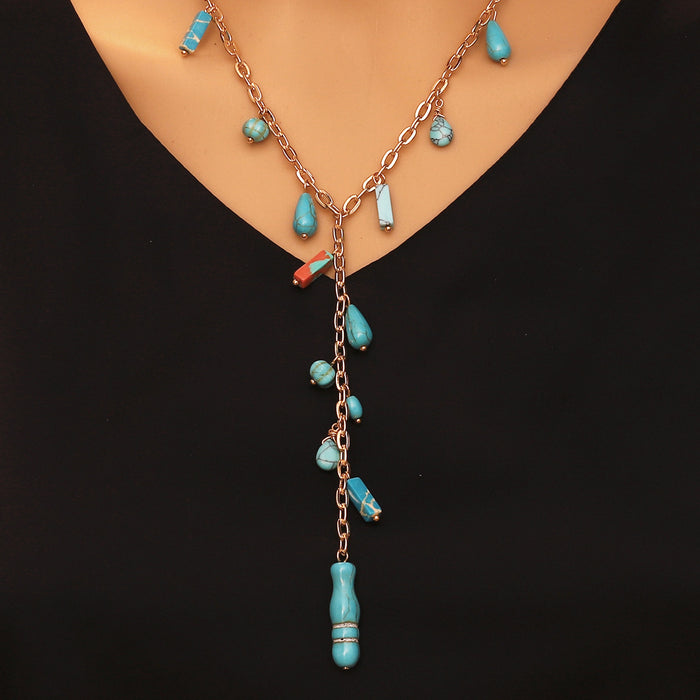 Wholesale ethnic style long turquoise necklace cross-border temperament necklace
