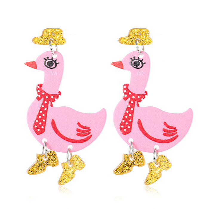 Wholesale Duck Detective cute acrylic women' s earrings European and American personality funny exaggerated earrings