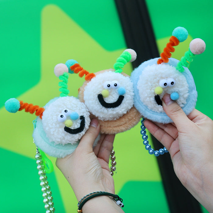 Wholesale Plush Coin Purse Cute Cartoon Round Macaron Pink Bag Charm For Bluetooth Earphones Gift Boutique Street Style