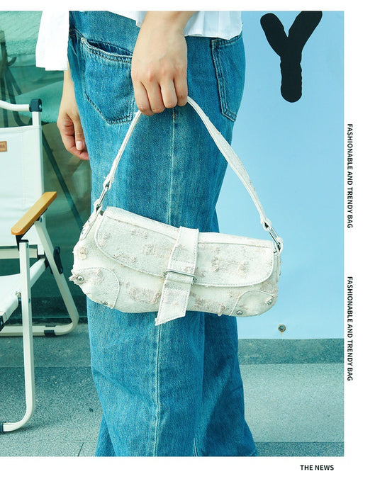 Wholesale Denim Asymmetric Rivet Shoulder Bag JDC-SD-JuLiP006