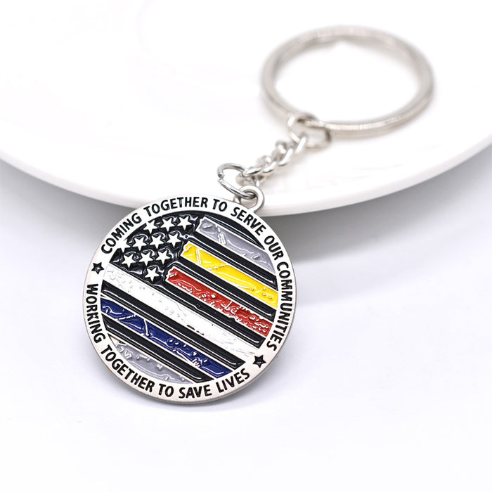 Wholesale American Flag English Letters Dot Paint Round Zinc Alloy Keychain JDC-KC-TianG033