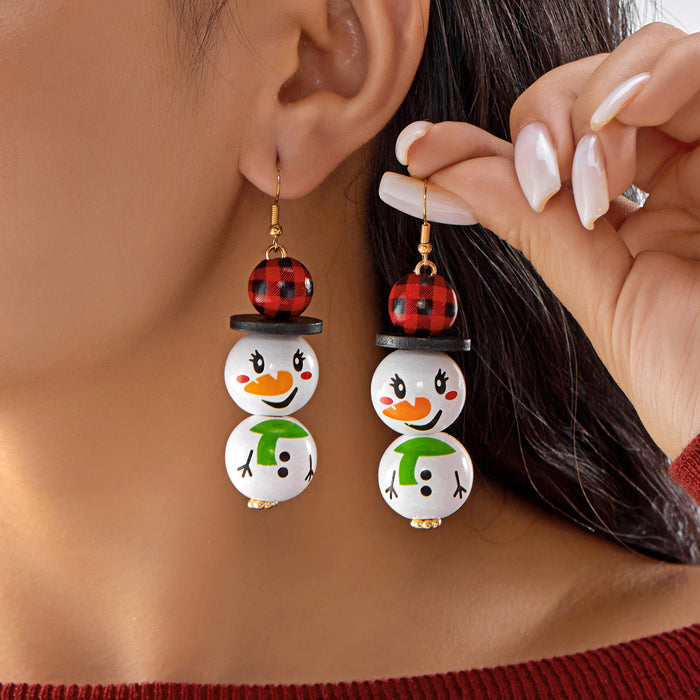 Wholesale Christmas earrings creative snowman funny Christmas element earrings versatile wooden beads holiday ear hooks