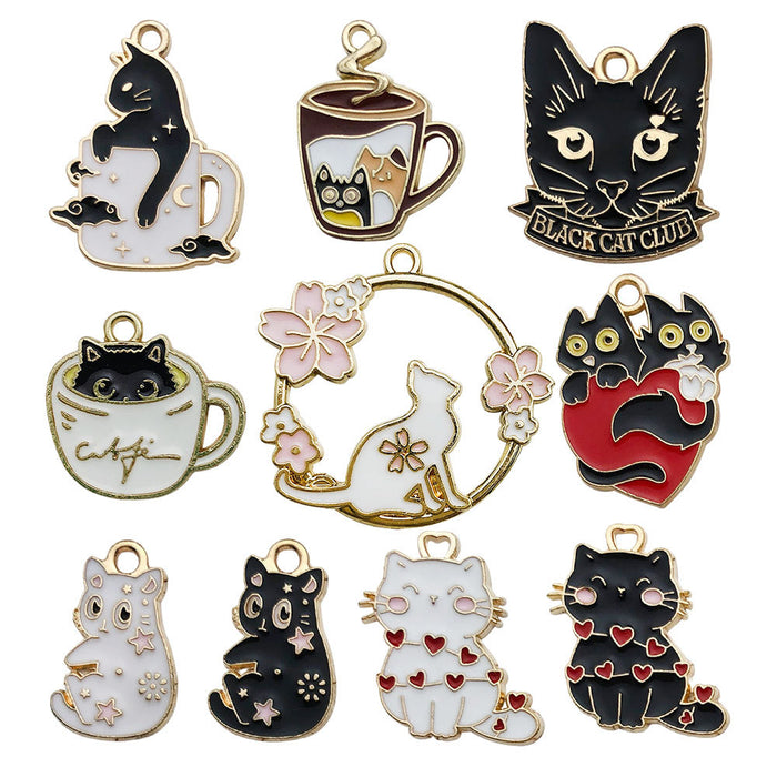 Wholesale Mixed 10 cartoon black and white cat jewelry pendant earrings necklace pendant