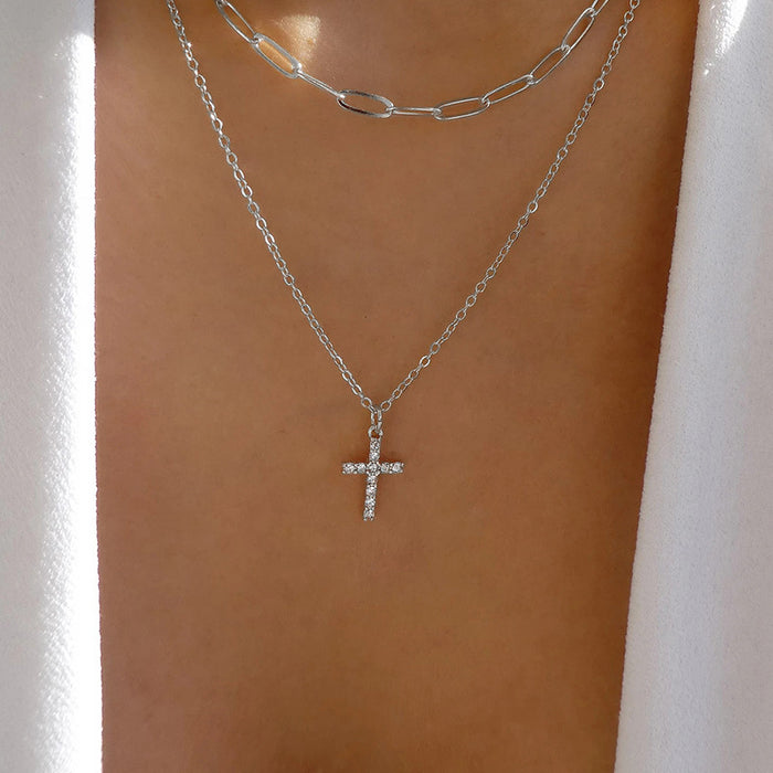 Wholesale Versatile Full Diamond Necklace, Fashionable, Personalized, Minimalist, Cross Multi Layer Necklace