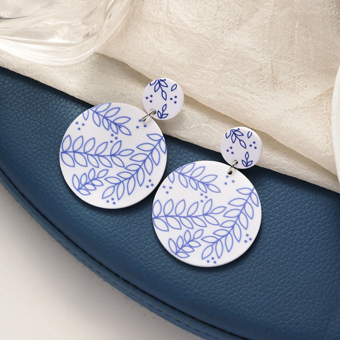 Wholesale Vintage printed exaggerated earrings with silver needles for women