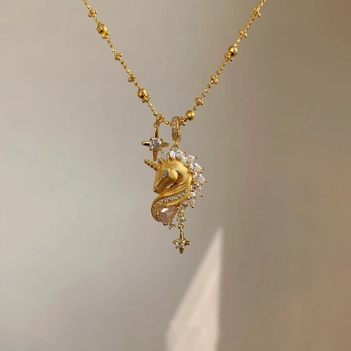 Wholesale Unicorn Seahorse Necklace Women's High-end Pendant Necklace