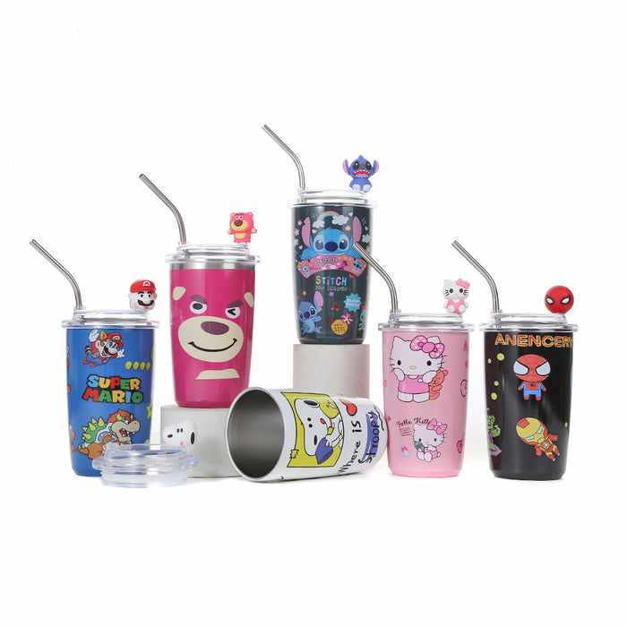 Wholesale Cute Cartoon Stainless Steel Portable Thermos Cup for Students with Straw