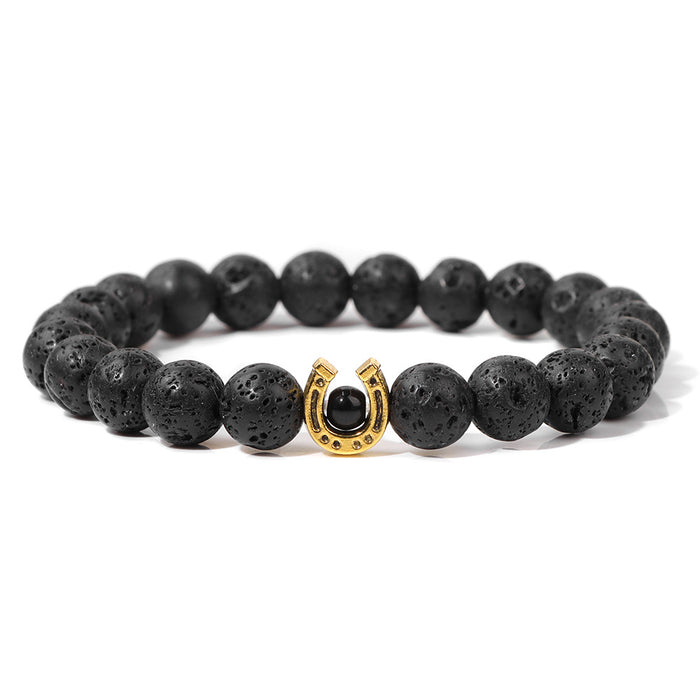 Wholesale 8mm Natural Lapis Stone Horseshoe Elastic Bracelet Art Retro Bracelet Wholesale