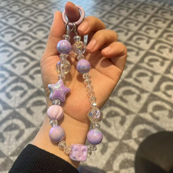 Wholesale Handmade bead phone chain, crystal plated hanging chain, bag hanging decoration, keychain