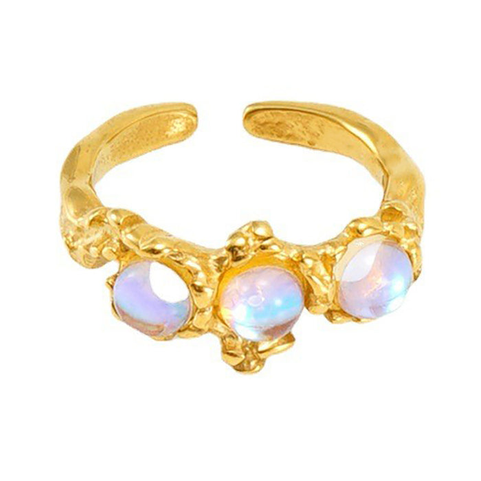 Wholesale Vintage titanium steel moonstone open adjustable ring