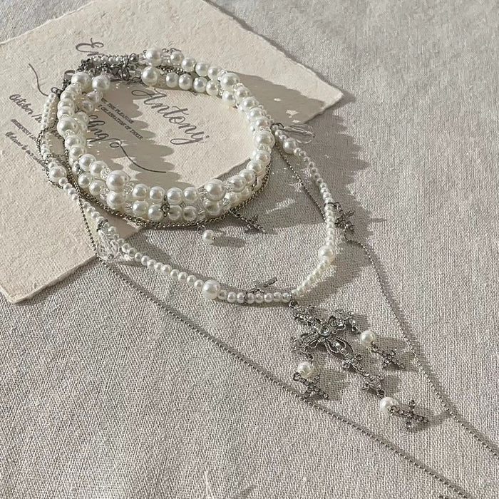 Wholesale multi-layered pearl necklace clavicle chain chocker accessories