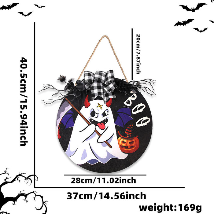 Wholesale  Wooden Listing Courtyard Home Party Decoration Wooden Plate Pendant Ghost  Web Door Plate Pendant