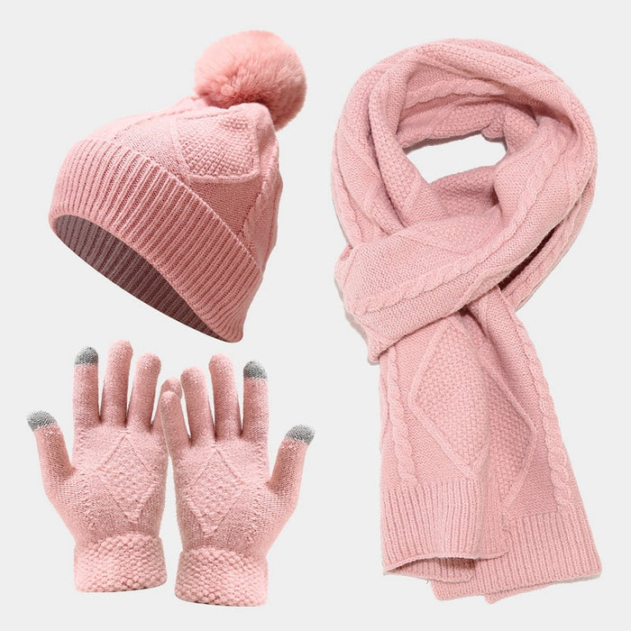 Wholesale Acrylic Warm Knitted Hat Scarf Gloves Three-piece Set JDC-FH-LvYi050