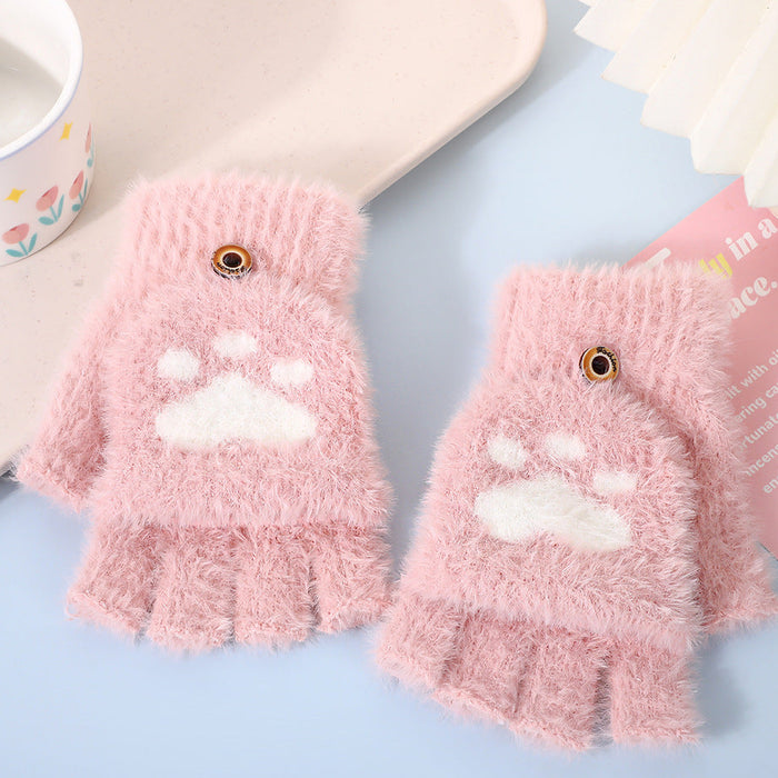 Wholesale Cat paw half-finger flip gloves