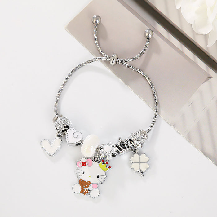 Wholesale Cartoon beaded heart and lucky four-leaf clover adjustable bracelet