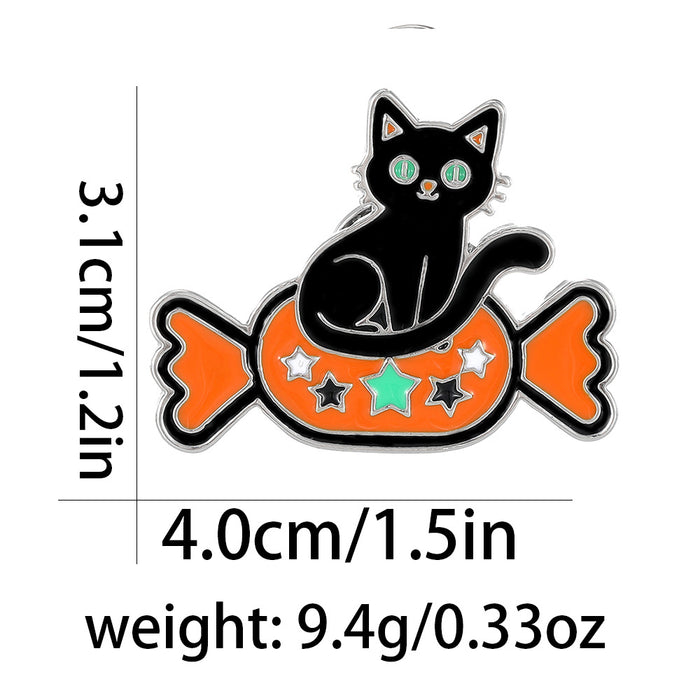 Wholesale Alloy Cat Brooch Pin Cute Candy Pumpkin Design Unisex Everyday Jewelry Accessory