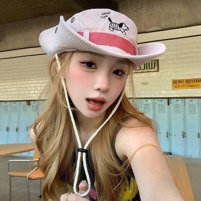 Wholesale Cute Sausage Dog Cartoon Pink Mountaineering Hat Outdoor Camping Hiking Sunshade Fisherman's Hat