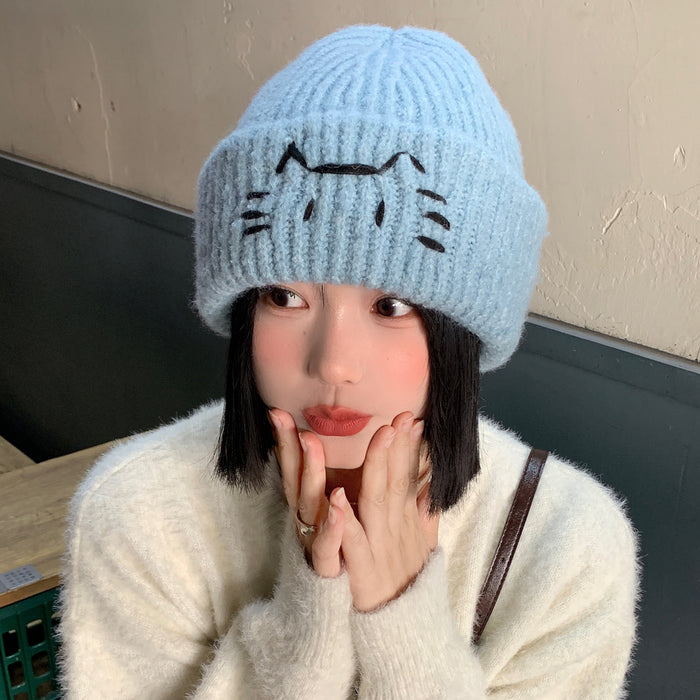 Wholesale Cute kitten embroidered knitted hat
