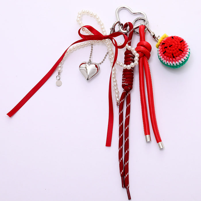 Wholesale New Handmade Crocheted Fruit Bag Pendant Bow Mobile Phone Hanging Chain