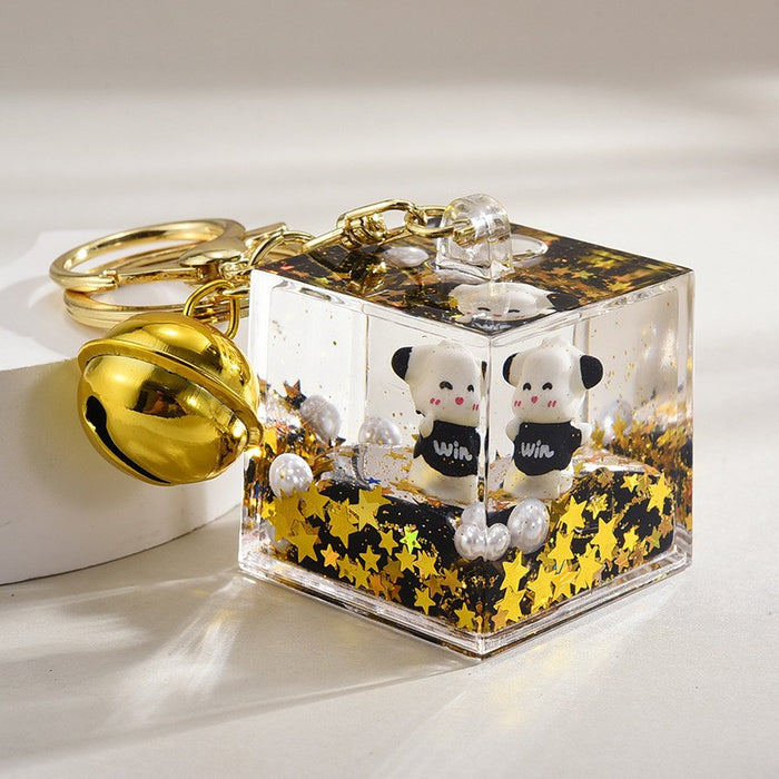 Wholesale Black and gold glitter bottle milk tea cup oil-filled acrylic keychain