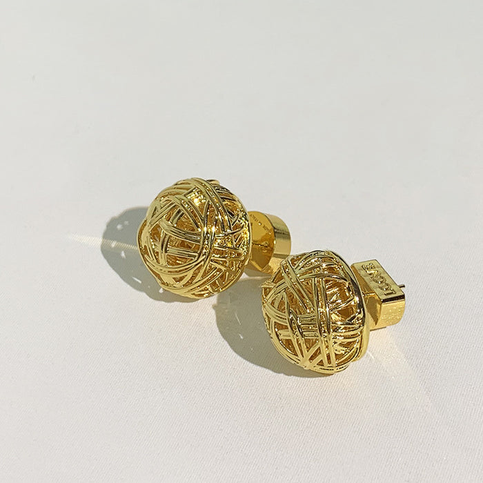 Wholesale Gold openwork woven exaggerated earrings