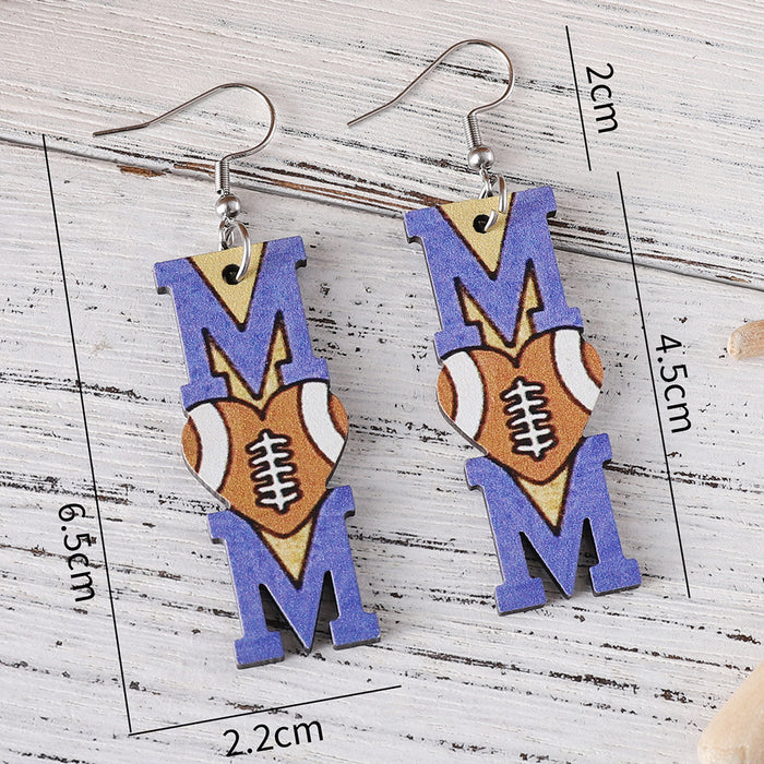 Wholesale Love Football Dress Pendant Earrings Wooden Double-sided Sports Earrings