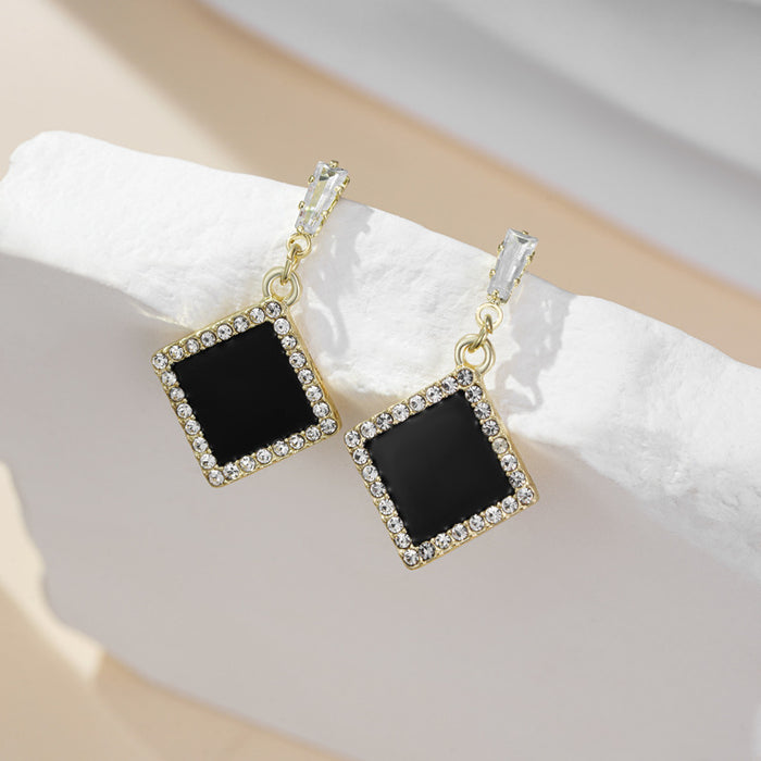 Wholesale Love Black Drop Oil Diamond Square Earrings