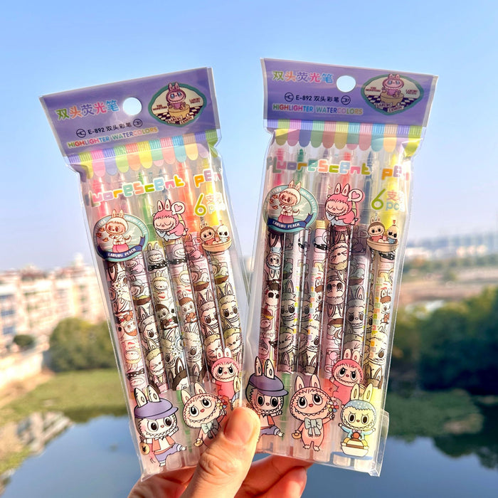 Wholesale 6pcs/ set Cartoon Dual-Tip Highlighter set