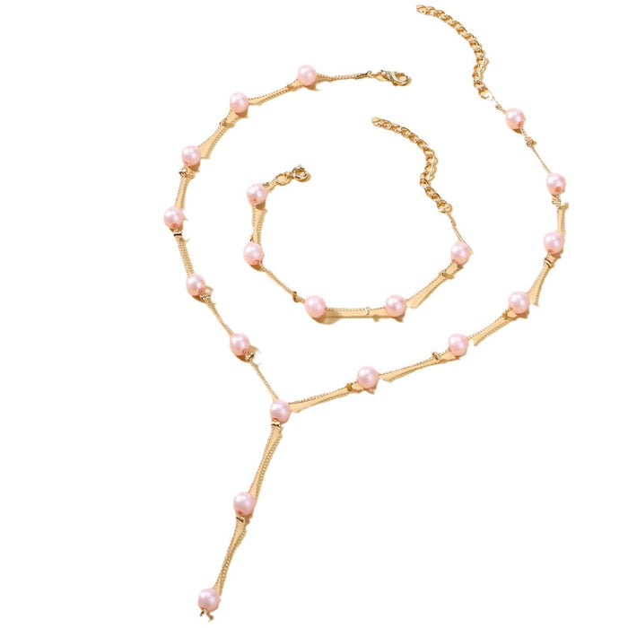 Wholesale Jewelry Fashion Pearl Pendant Alloy Luxury Pearl Earrings Bracelet Earrings Necklace Set