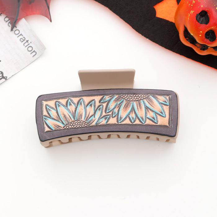 Wholesale West Denim Wind Sunflower Leather Hairpin PU Shark Clip Women Grab Clip