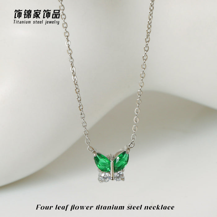 Wholesale Gold Butterfly Zircon Pendant Necklace Titanium Steel Fashion Jewelry MOQ≥2