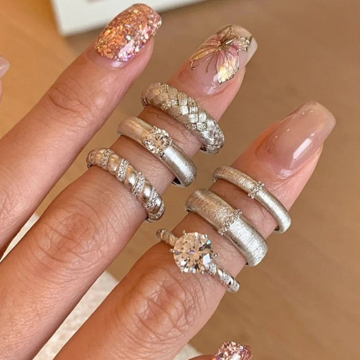 Wholesale Niche design brushed diamond ring, plain silver ring, stacked ring