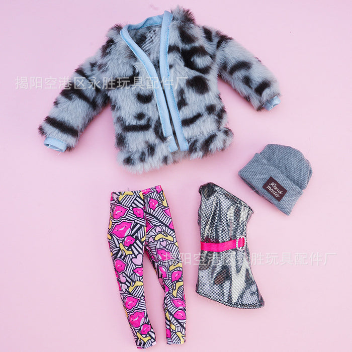 Wholesale Leopard Print Plush Vest et Skirt suit