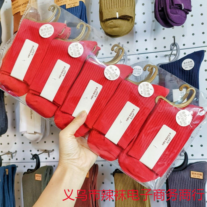 Wholesale Red socks, double needle middle tube cotton socks