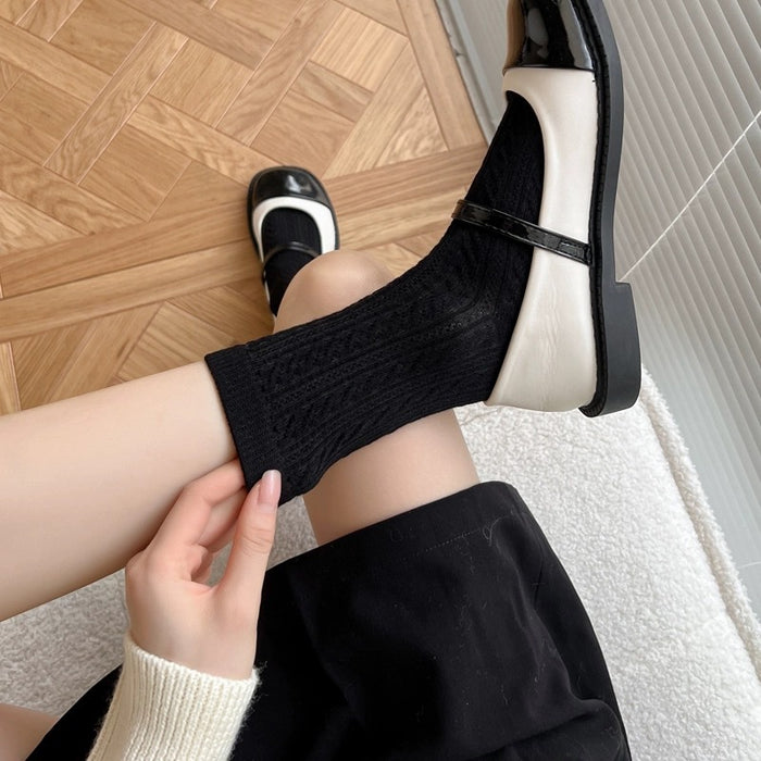 Wholesale Versatile thin strip pile socks, basic solid color mid tube socks